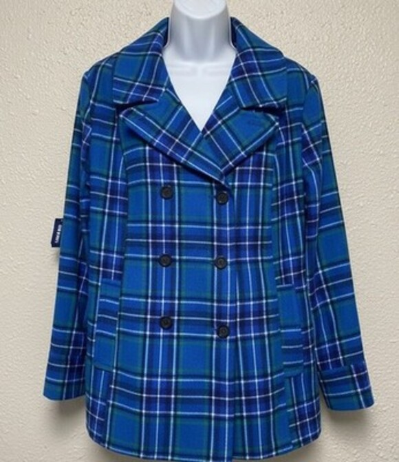 NWT Old Navy Plaid Peacoat Blue Double Breasted Jacket Preppy Twee Cozy  XXL - Picture 2 of 16